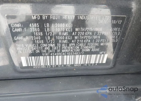 2013 Subaru Outback 2.5I from USA, damaged, VIN 4S4BRCAC1D3248377